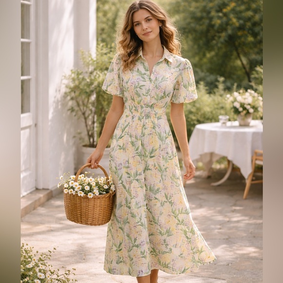 MELLODAY Dresses & Skirts - Melloday Cottagecore Floral Midi Dress XS Puff Sleeve Romantic Garden Prairie